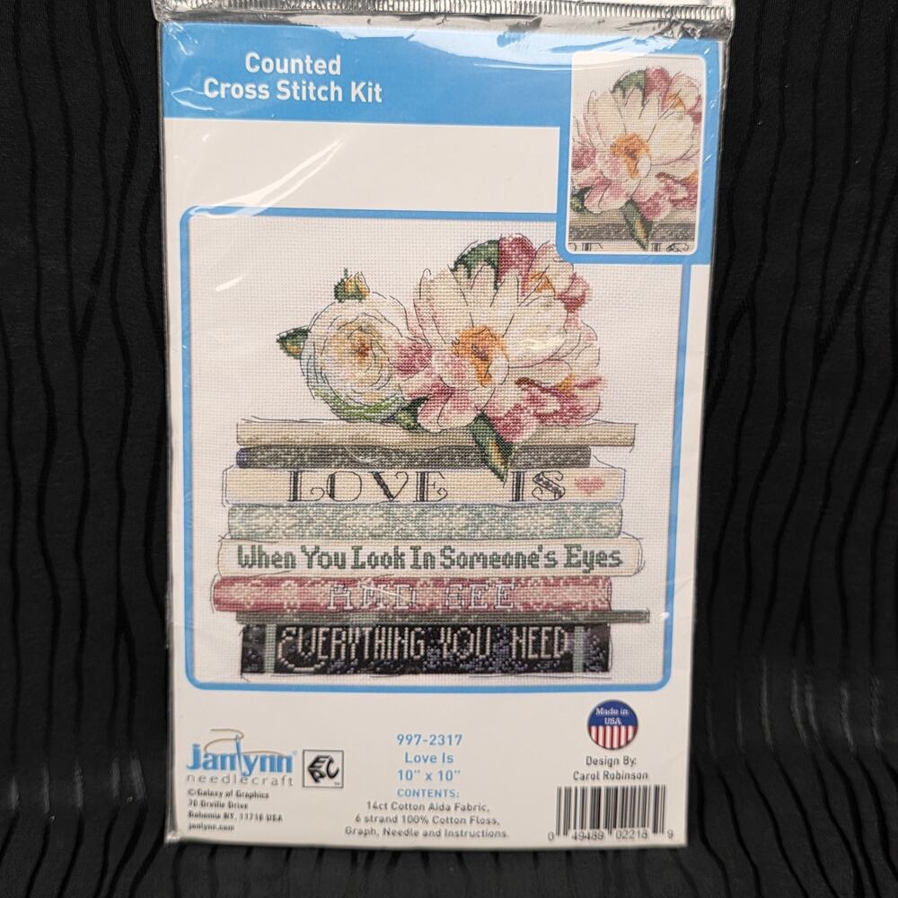 Janlynn Counted Cross Stitch Kit “Love Is” Floral Quote 10x10 New Sealed 997-231